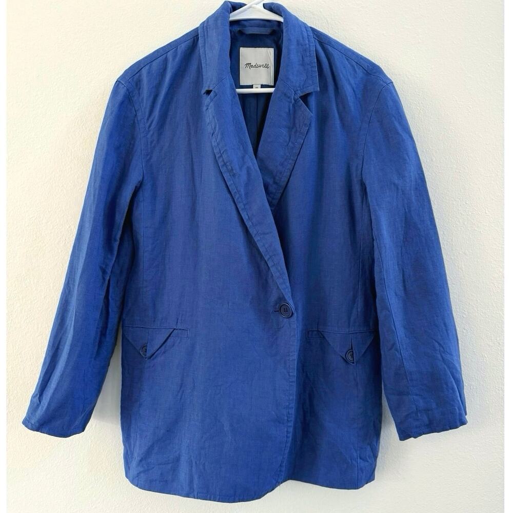 Madewell Blue Linen XS Double-Breasted Oversized Blazer Jacket - Picture 4 of 16